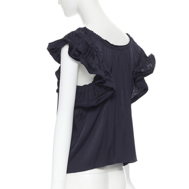 LANVIN ALBER ELBAZ 2008 stretch silk elasticated neck ruffle sleeve top FR34 XS