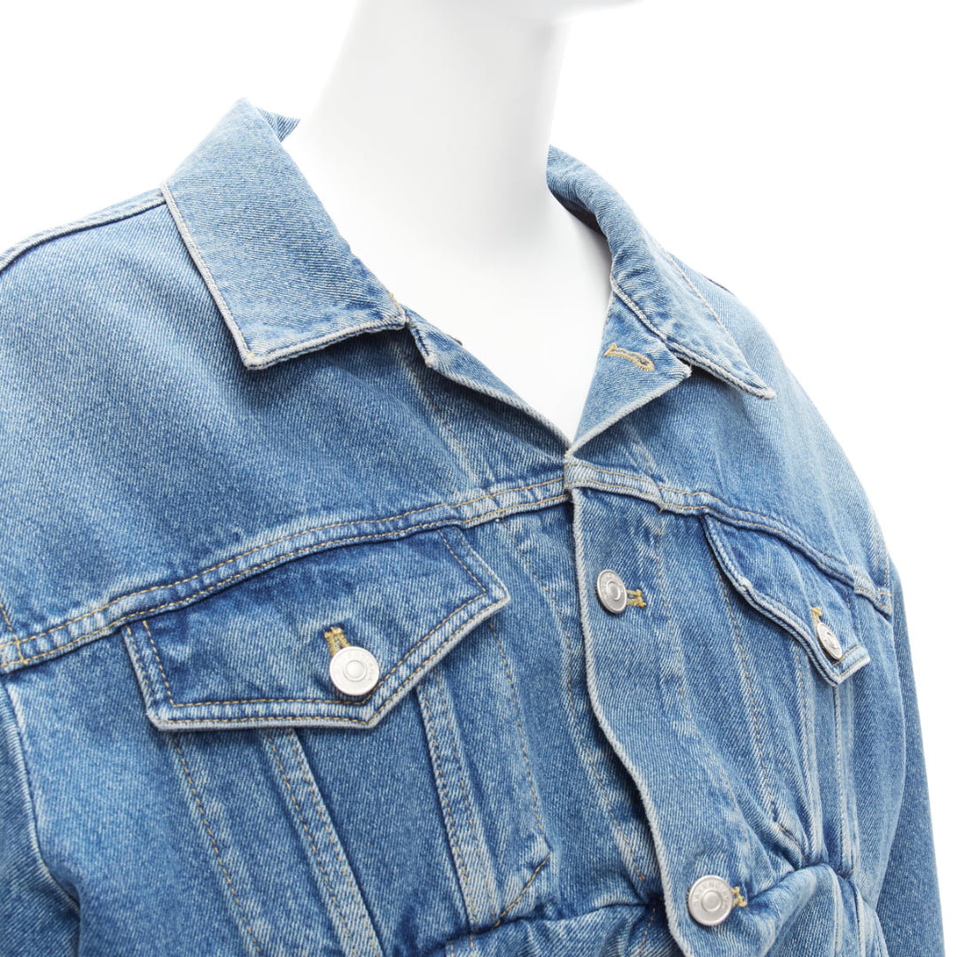 BALENCIAGA 2017 Runway blue denim Swing reconstructed cropped jacket FR36 S