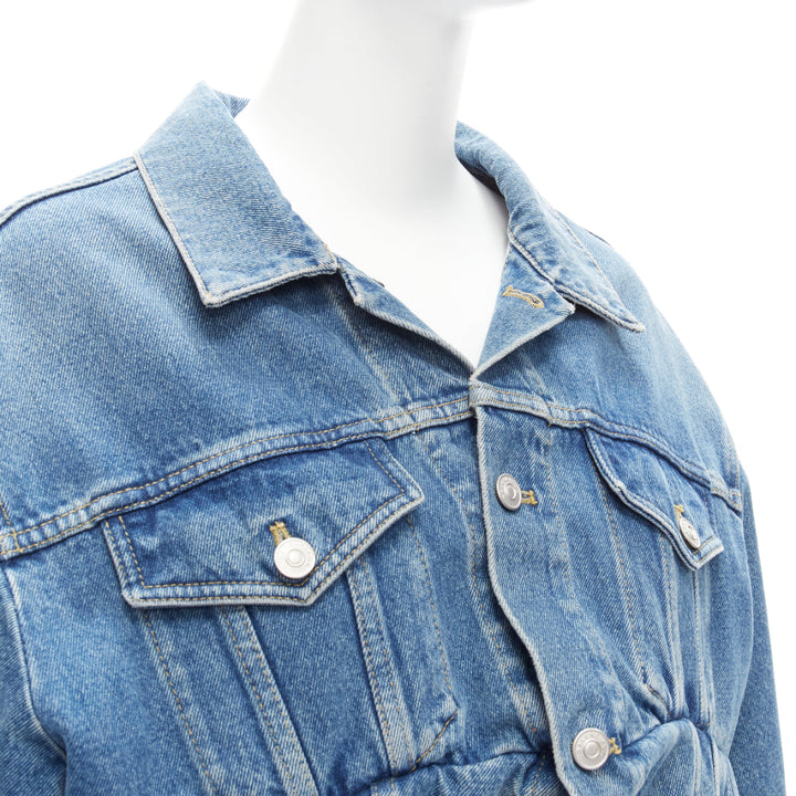 BALENCIAGA 2017 Runway blue denim Swing reconstructed cropped jacket FR36 S