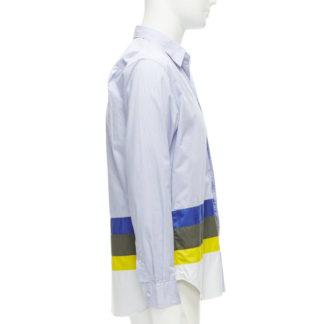 COMME DES GARCONS HOMME 2017 nylon patchwork hem blue pinstriped cotton shirt M
