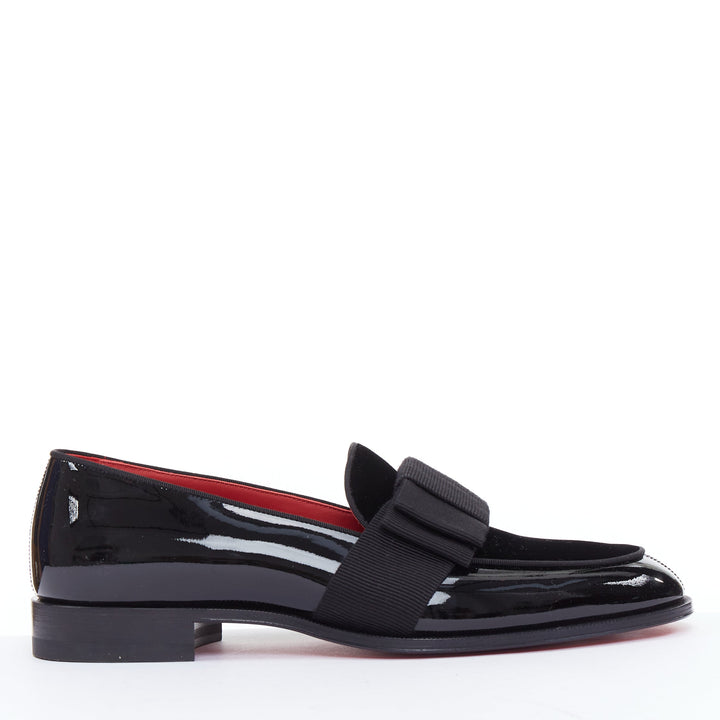 CHRISTIAN LOUBOUTIN patent black bow tie dress loafer shoes EU39.5
