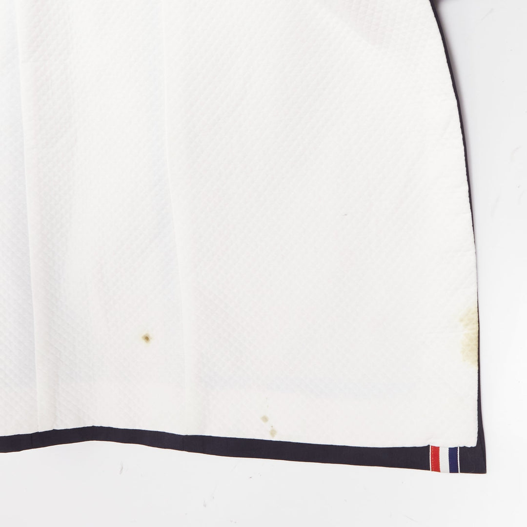 THOM BROWNE 2008 navy gold anchor button loop through boxy longline coat Sz.3 L