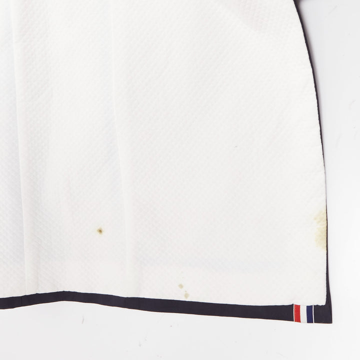 THOM BROWNE 2008 navy gold anchor button loop through boxy longline coat Sz.3 L