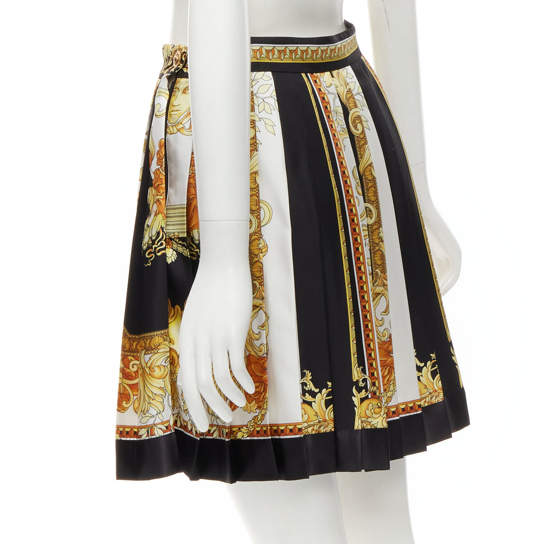 VERSACE 2021 Renaissance Barocco black gold silk pleated skirt IT40 S