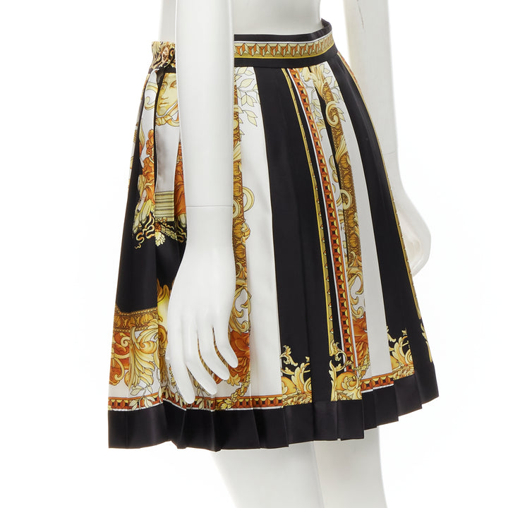 VERSACE 2021 Renaissance Barocco black gold silk pleated skirt IT40 S