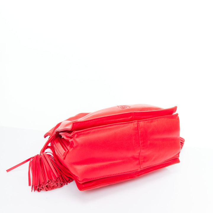 LOEWE Vintage Flamenc Tassel red soft leather anagram crossbody bucket bag