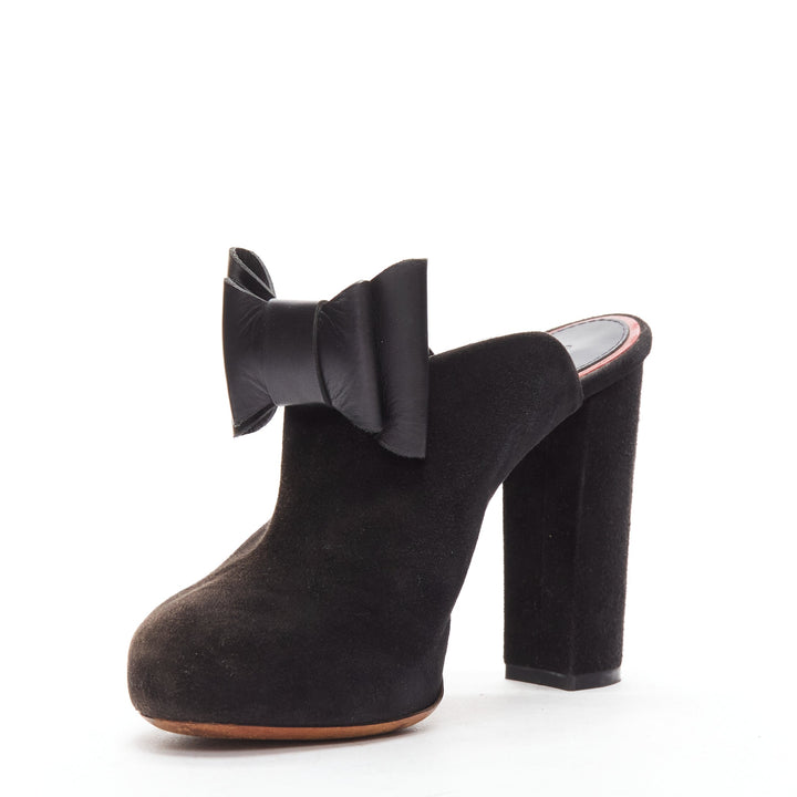 OLD CELINE Phoebe Philo black suede bow high heel mules EU36.5