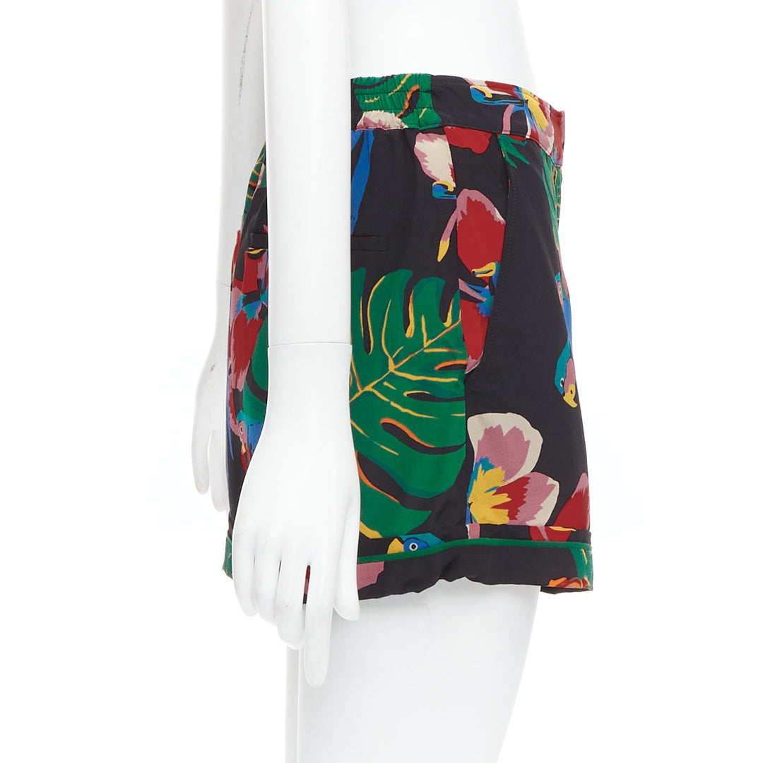 VALENTINO Hawaiian Couure 100% silk crepe parrot floral print high shorts S