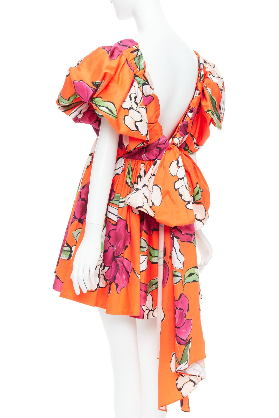 AJE Gretta vivid camellia red floral bow back puff mini dress UK14 XL