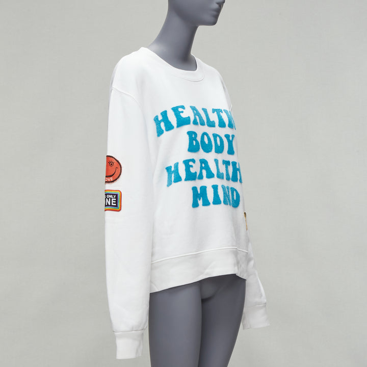 AMIRI 2021 A Love Movement healthy body knit badge smiley face white hoodie L