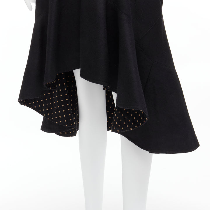 JUNYA WATANABE 2013 black studded pocket polka dot deconstructed flare skirt S