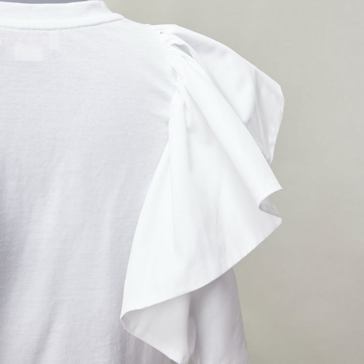 ALEXANDER MCQUEEN white cotton ruffle sleeve crew neck crop top IT38 XS