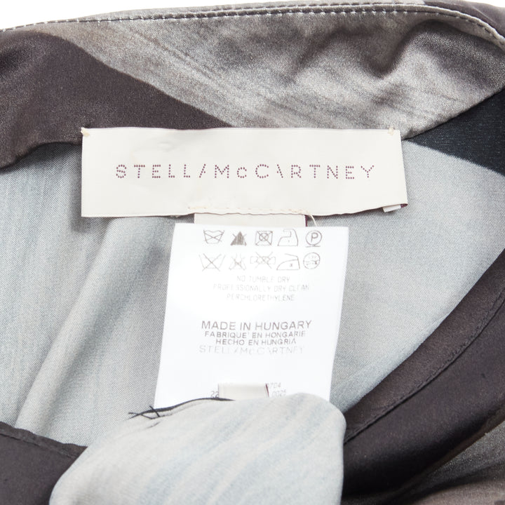 STELLA MCCARTNEY 100% silk black grey brush stroke print bateau dress IT38 XS