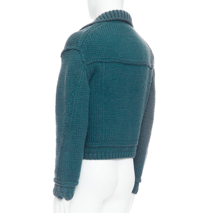 LOUIS VUITTON 2020 Runway turquoise blue wool chunky knit crop trucker jacket S