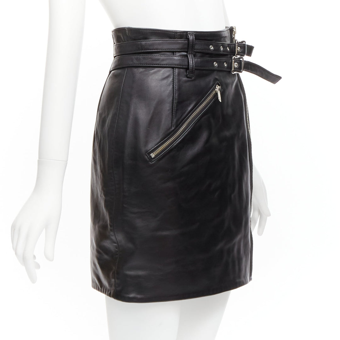UNDERCOVER black sheep leather silver zip motorcycle biker skirt JP2 M