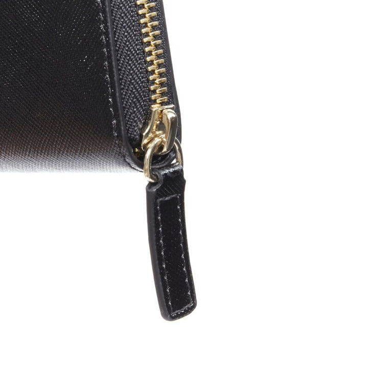 VERSACE black saffiano leather gold logo V stitch continental long wallet
