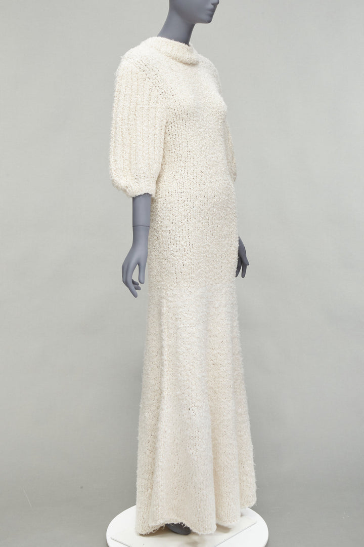 CECILIE BAHNSEN 2020 Latifa 100% silk knitted backless puff sleeves dress UK8 S