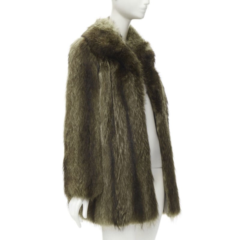 HURTIQ brown fur long sleeve collar hook eye jacket coat