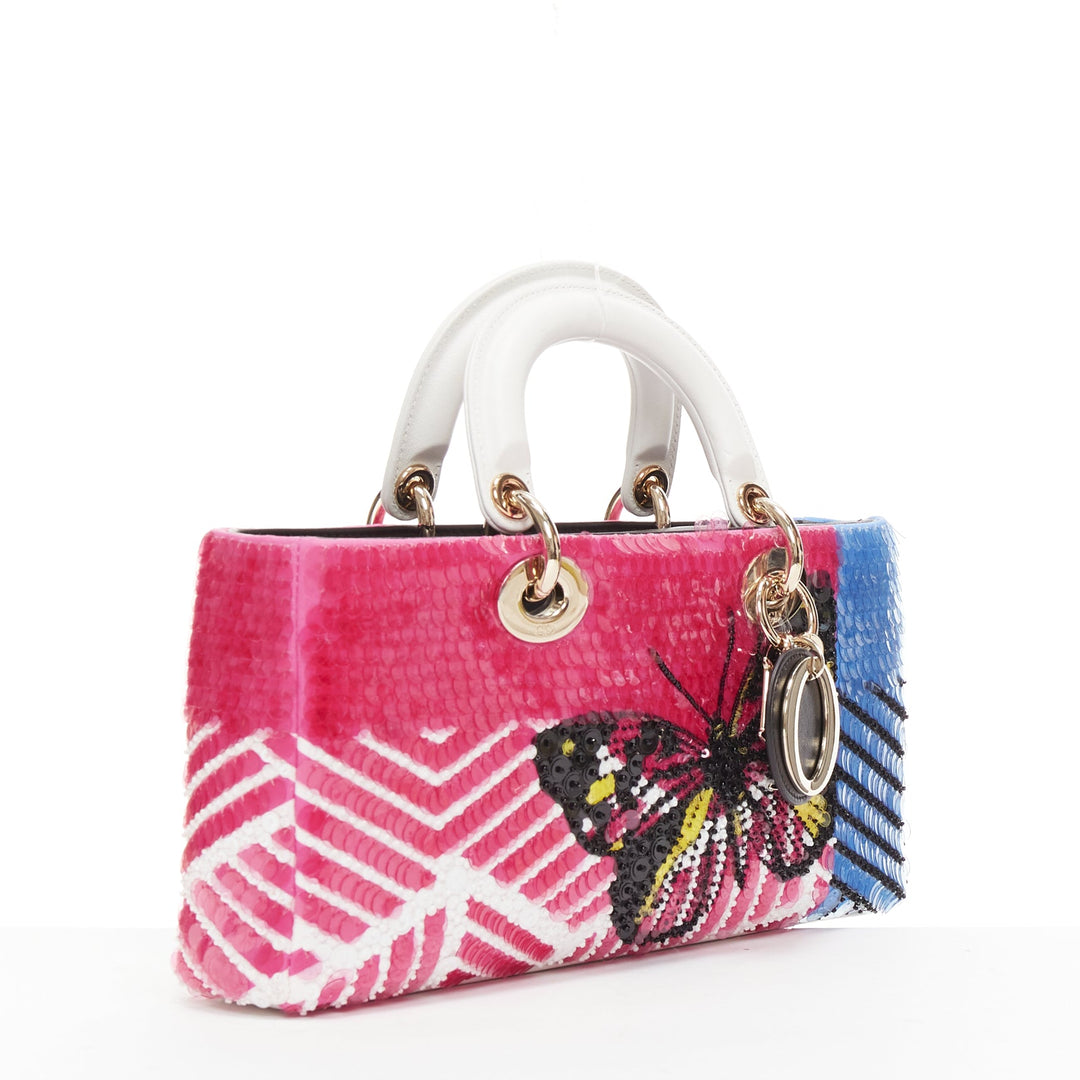rare CHRISTIAN DIOR Lady D-joy Runway pink blue butterfly sequins crossbody bag