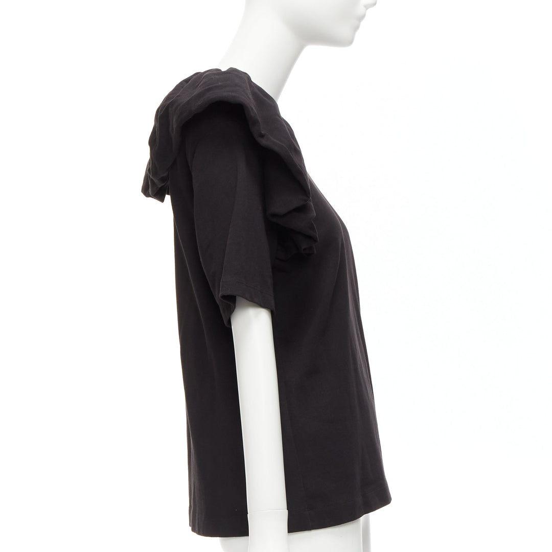 DRIES VAN NOTEN black cotton asymmetric ruffle half sleeve boxy top S