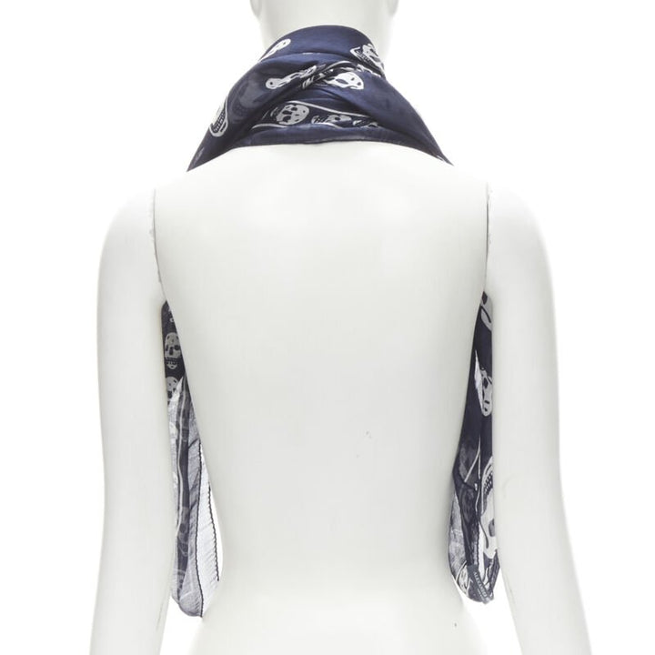 ALEXANDER MCQUEEN Signature navy blue white skeleton skull print scarf