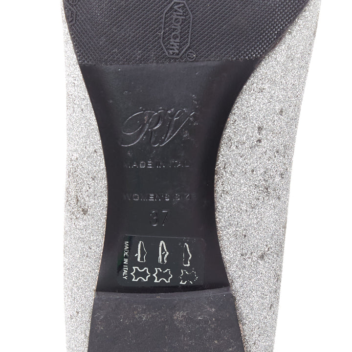 ROGER VIVIER silver glitter crystal buckle pointy toe ballerina flats EU37
