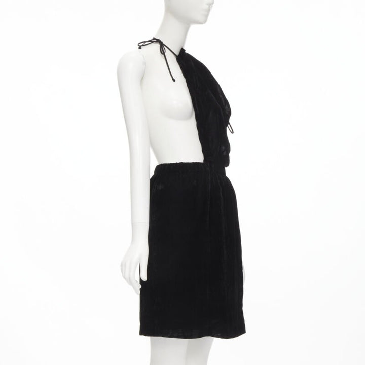vintage COMME DES GARCONS 1990 black velvet drawstring sash knee length skirt M