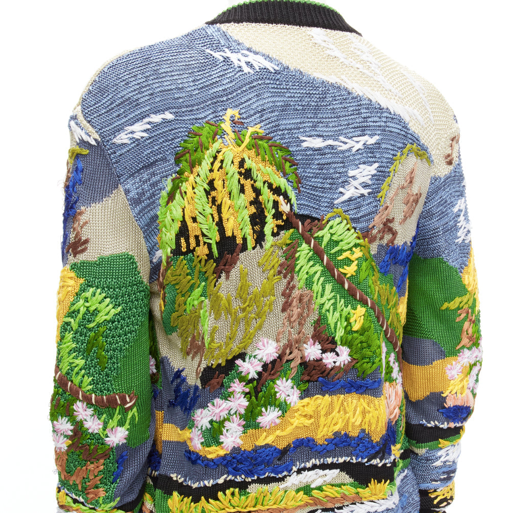 rare SAINT LAURENT 2021 Runway Teddy tropical landscape intarsia cardigan XS