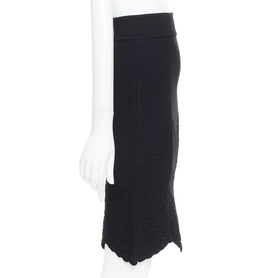 ALEXANDER MCQUEEN black jacquard knit scallop hem pencil skirt XS