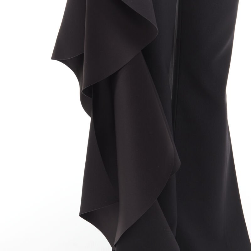 SOLACE black cascade ruffle draped flared trousers pants UK10 US6 M