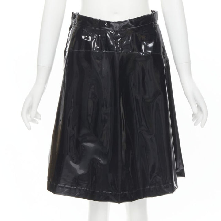 COMME DES GARCONS 1991 black vinyl plastic bias cut A-lined flared skirt L