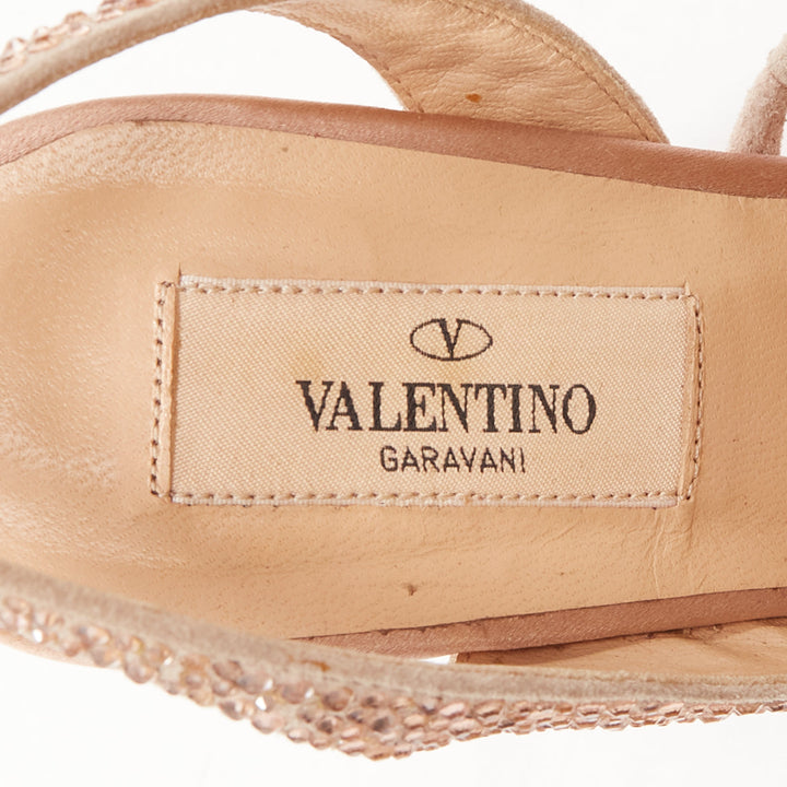 VALENTINO nude crystal strass encrusted d'orsay peep platform pumps EU36