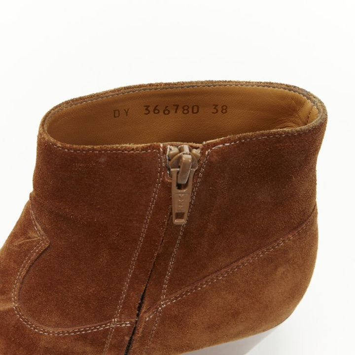 SAINT LAURENT Wyatt tan brown suede almond toe cuban bootie EU38