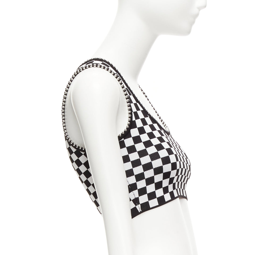 ALEXANDER WANG black white checker silver dome studded bralette top XS