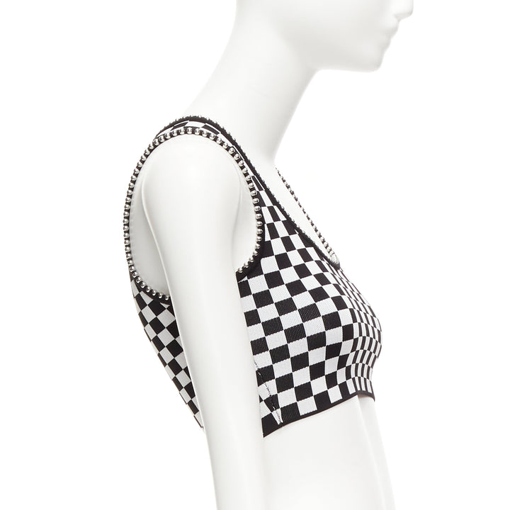 ALEXANDER WANG black white checker silver dome studded bralette top XS