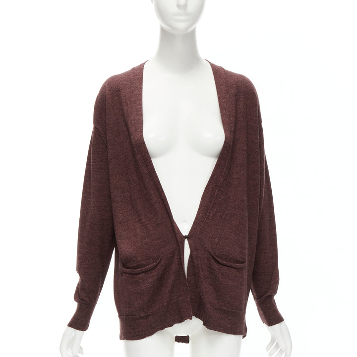 ISABEL MARANT brown 100% mercerised wool single button cardigan Sz. 1 S