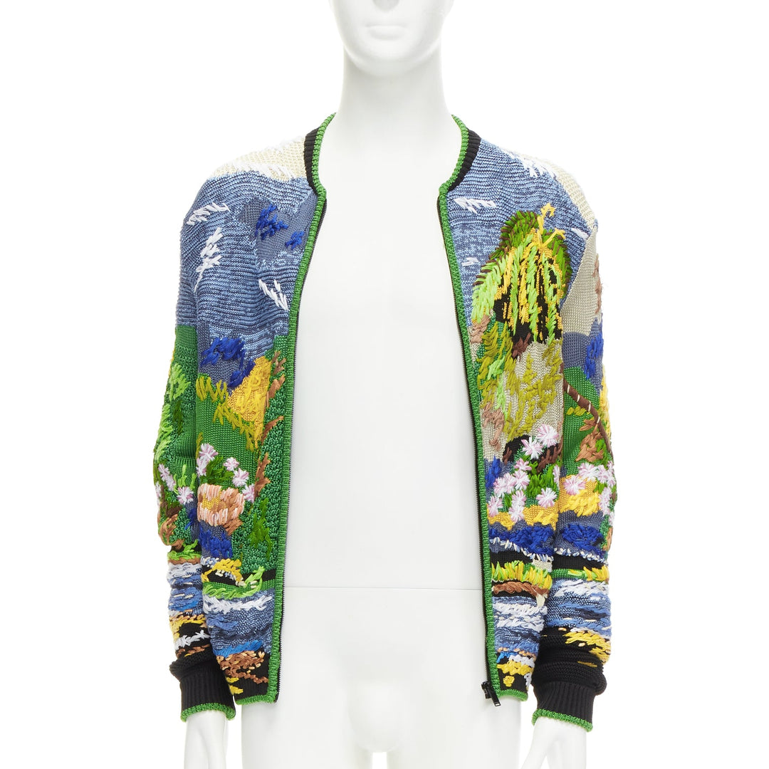 rare SAINT LAURENT 2021 Runway Teddy tropical landscape intarsia cardigan XS