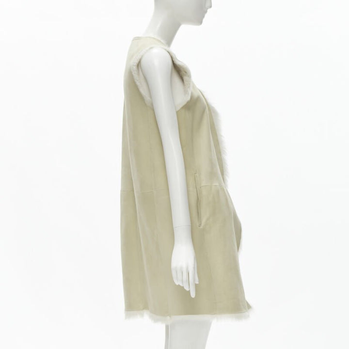 THEORY beige shearling lamb fur lined suede vest XS