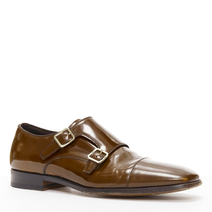 TOM FORD Spazzolato brown leather buckles monk strap loafers UK7 EU41