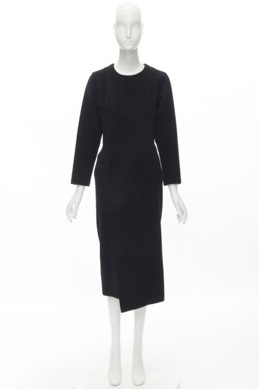 vintage COMME DES GARCONS 1980s black wool asymmetric panelled sheath dress M