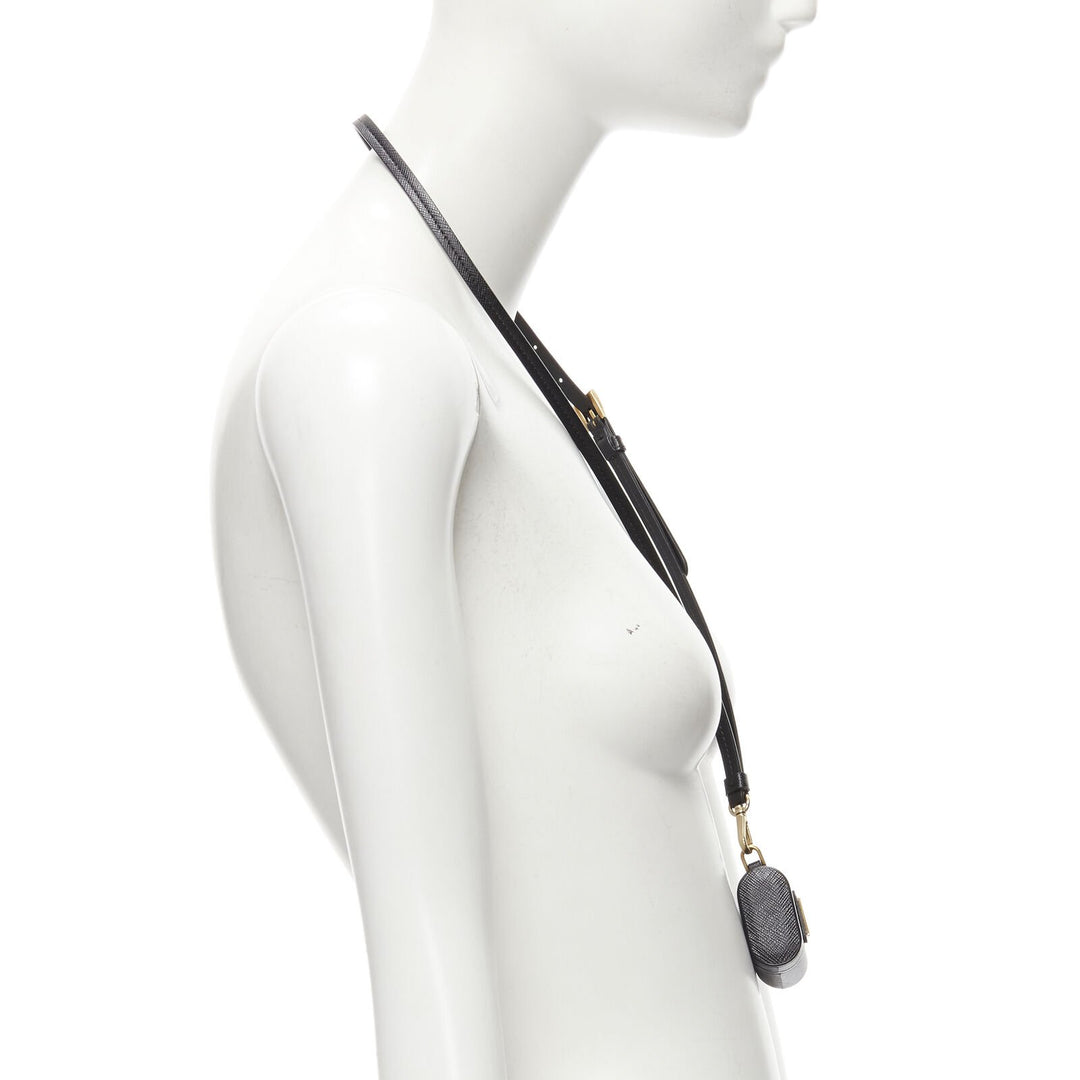 PRADA Symbole Triangle logo saffiano leather Ear Pod lanyard bag black red