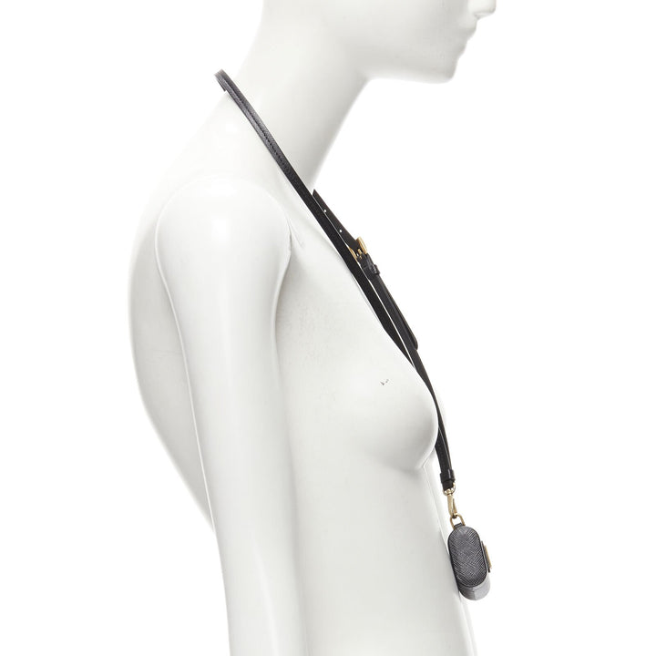 PRADA Symbole Triangle logo saffiano leather Ear Pod lanyard bag black red