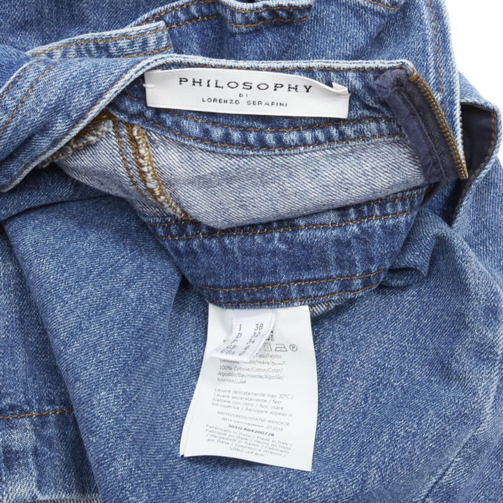 PHILOSOPHY DI LORENZO SERAFINI blue denim ruffled plunge neck dress IT38 XS