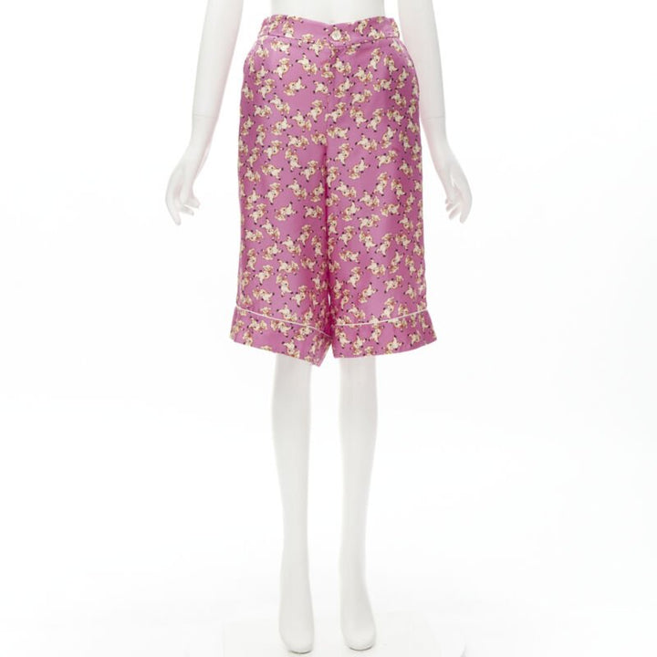 GUCCI CNY 2019 100% silk pink piggy print cropped pajama shorts IT36 XS rare