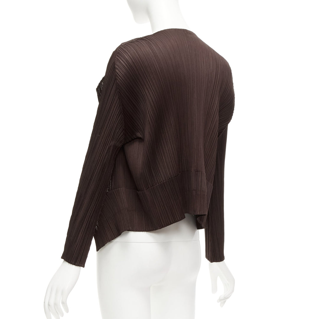 ISSEY MIYAKE Pleats Please dark brown plisse 3D cut cardigan jacket JP3 L