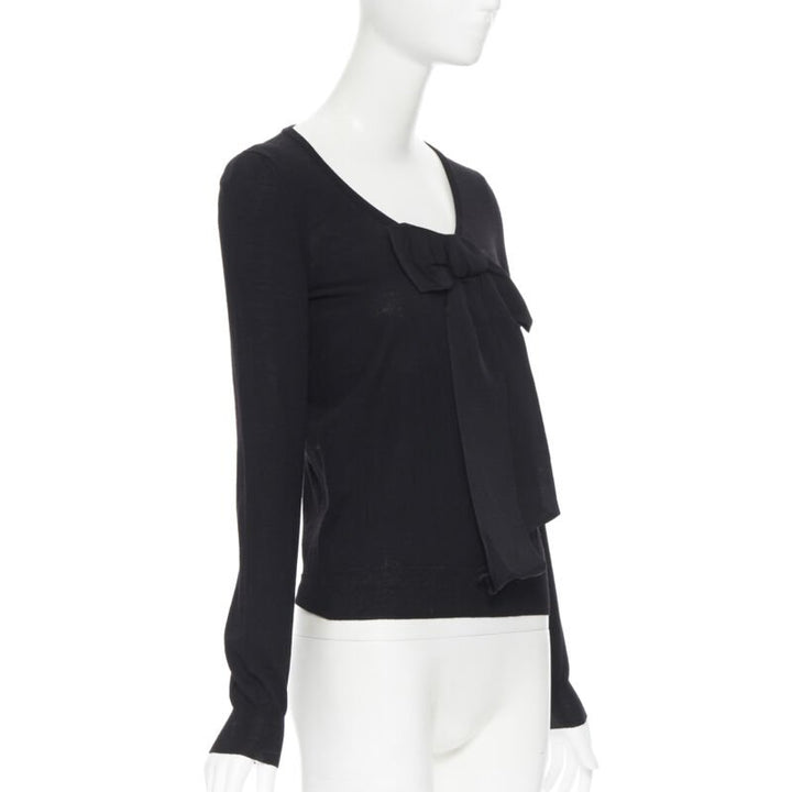 LANVIN ALBER ELBAZ 2008 fleece wool black signature grosgrain ribbon sweater S