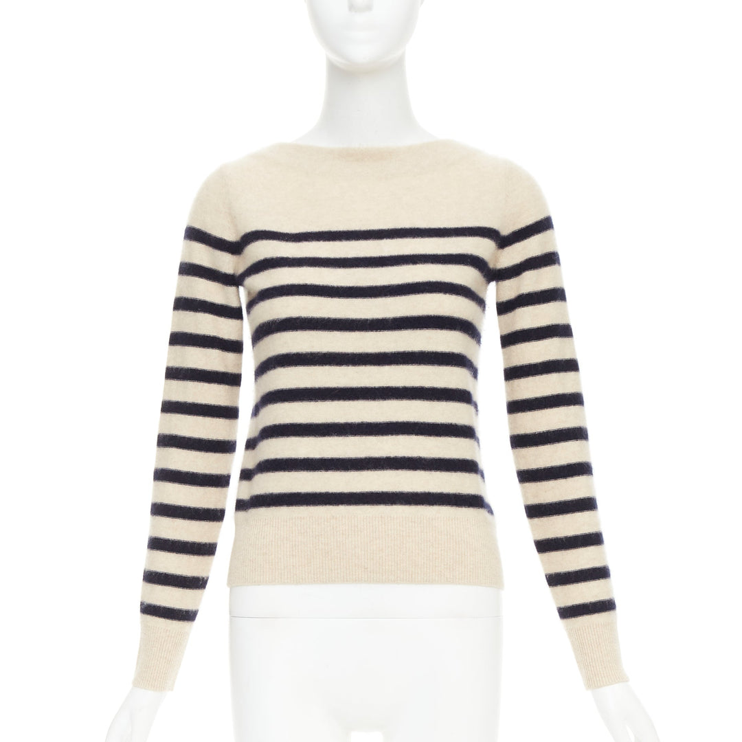 VINCE 100% cashmere Breton nautical striped long sleeve boat neck sweater XXS