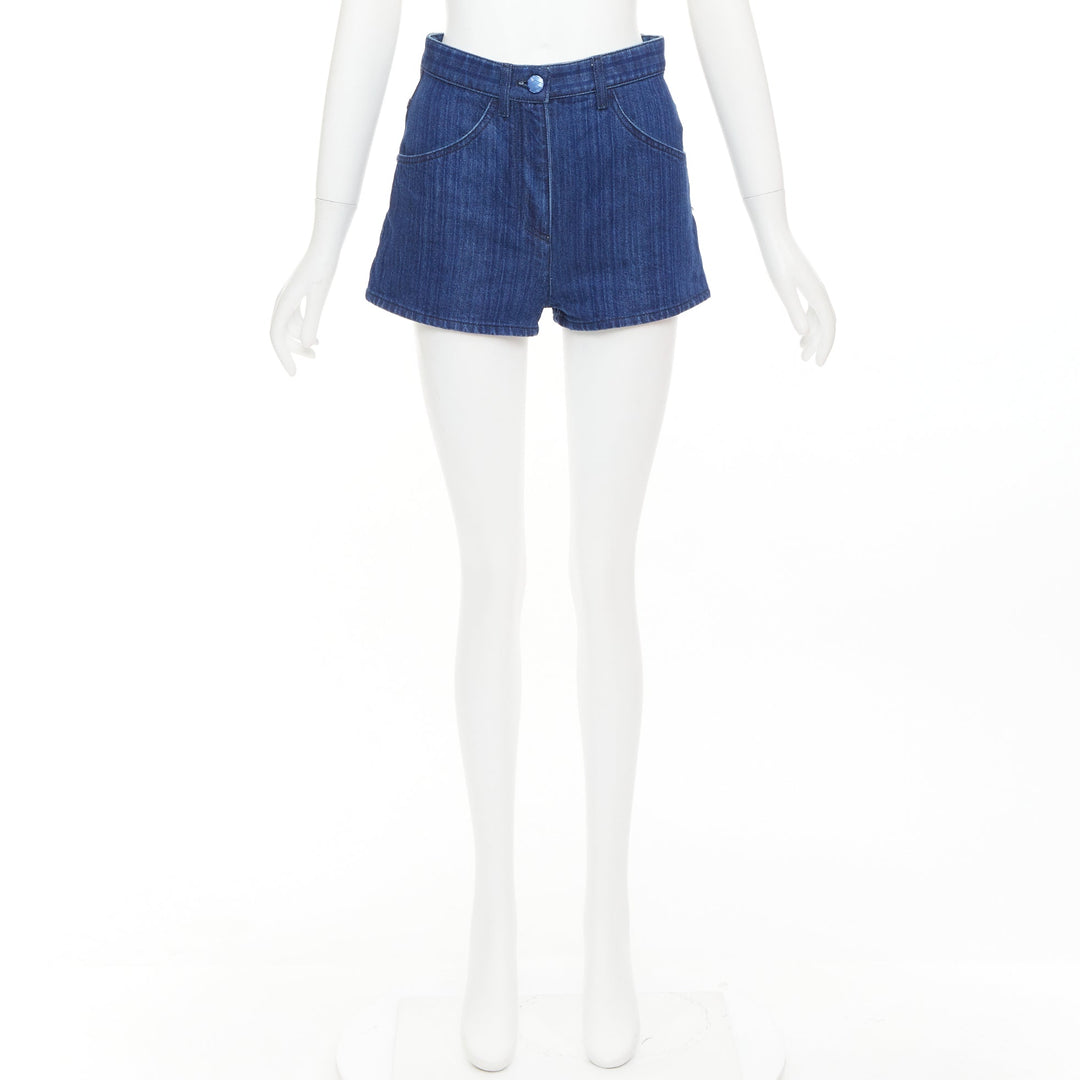 CHANEL blue CC logo woven trompe loeil denim high-rise shorts FR34 XS