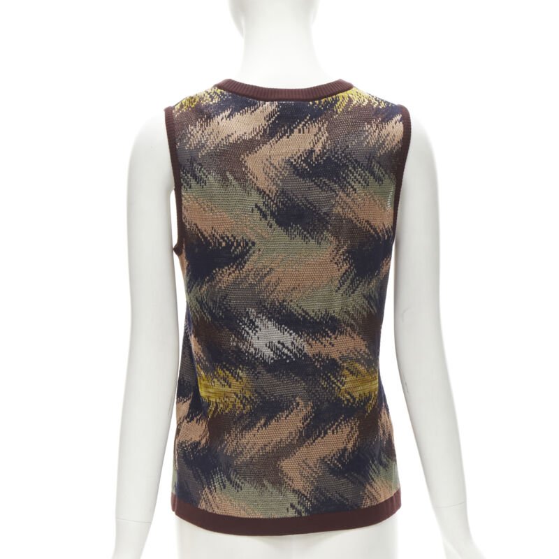MISSONI burgundy crochet intarsia knit grandma vest IT44 M