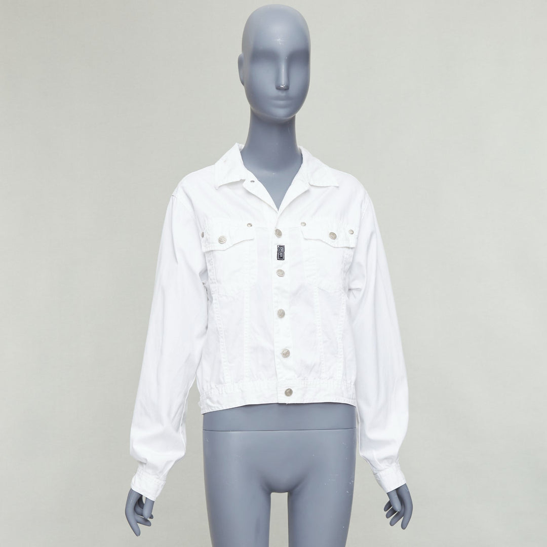 VERSACE YOUNG Vintage white silver medusa logo button jacket